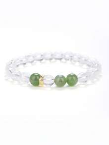 [VE] 1pc Rare Himalayan Natural White Crystal Bracelet. Extremely Difficult To Extract, Paired With Hetian Jade & Jadeite, Suitable For Self, Bestie, Girlfriend, Friend, Mom, Unisex. Jewelry Color Random - Bracelet - View 2