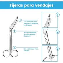 2 Piezas Tijeras de Vendaje, Tijeras para Enfermeras, Codo para Cortar Curvas, Fabricado en Acero Inoxidable 404 Resistente a la Corrosin, Traumatologa para Cortar Gasas, Vendajes y Lonas - Plateado - Ver 4