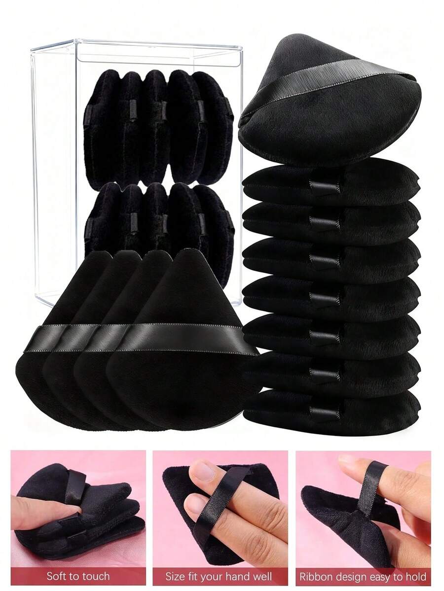 12个可重复使用的三角形化妆海绵，多功能化妆工具，适用于粉底、遮瑕膏、BB霜、防晒霜、气垫、腮红等。完美替代化妆刷，是旅行和居家使用的理想之选。