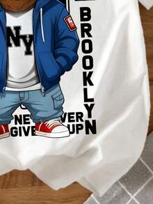 Young Boy Summer Casual Bear Slogan Print Short Sleeve T-Shirt - White - View 5