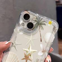 Una funda transparente para iPhone con un diseño simple y elegante, decorada con patrones de estrellas de mar, cocoteros y conchas. - Colores mixtos - Ver 1