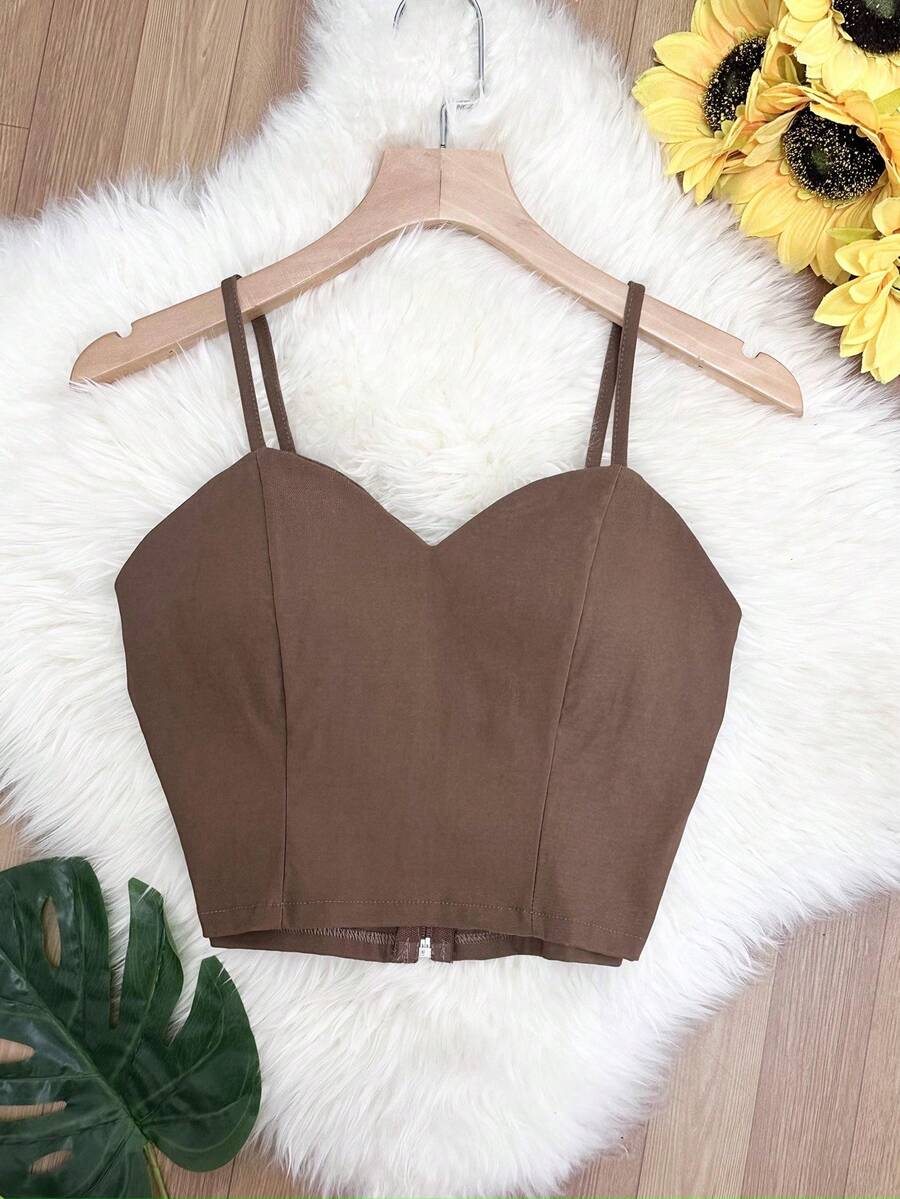 cropped com bojo e atras com ziper moda feminina - marrom novo - Visão 1