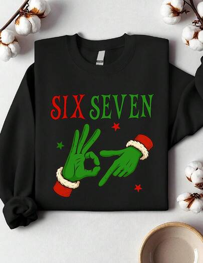Green Hands Six Seven Meme Long Sleeve Sweater, Six Seven Christmas Sweatshirt, 6 7 Joke Sweats, Funny Christmas Holiday Cotton Outfit OC-232