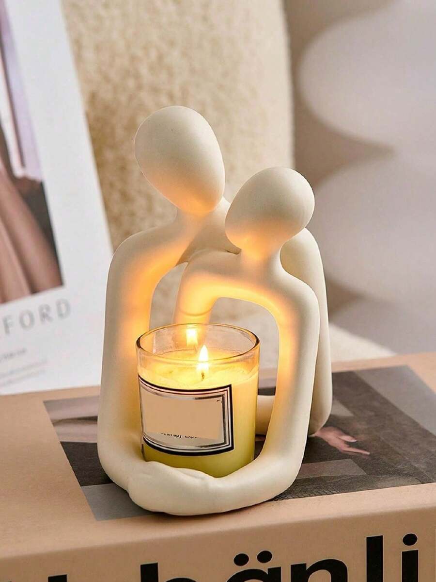 1个创意情侣雕塑烛台，适合现代家居装饰，例如客厅、书桌、床头柜。周年纪念日、情人节、圣诞节温馨装饰蜡烛礼品（购买前请确认产品尺寸是否合适）