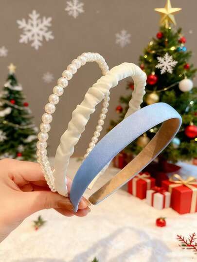 3pcs/Set Kids Colorful Pearl Headbands, 3 Different Styles Hair Bands, Sweet & Versatile Hair Accessories For Girls, Suitable For Daily Wear, Holiday Parties, School