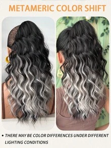 18-Inch Wavy Heat-Resistant Synthetic Ponytail Hair Extension With Claw Clip, Contrast Color Design, Suitable For Women's Party And Daily Use - Two-Tone - View 8