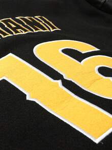 Men's Black Baseball Jacket High End Embroidered Leather Fashionable Street Style Sportswear Casual Classic Retro Sportswear Patchwork PU Long Sleeved Hip-Hop Motorcycle Jacket Coat - Black - View 4