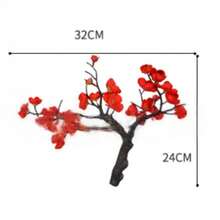 1盆仿真中国梅花盆栽，仿真盆景花卉，逼真室内/室外仿真植物，包含1束仿真梅花、陶瓷石花瓶、中式屏风底座，适用于餐桌、办公桌、花园 - 彩色 - 查看 4