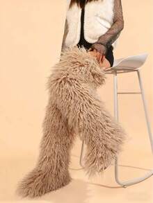 2025冬季新款时尚女式72厘米过膝长靴，羊皮毛过膝雪地靴