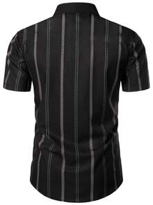 Tricou polo ușor, casual, cu dungi geometrice, pentru bărbați, de vară - Negru - Vizualizare 4
