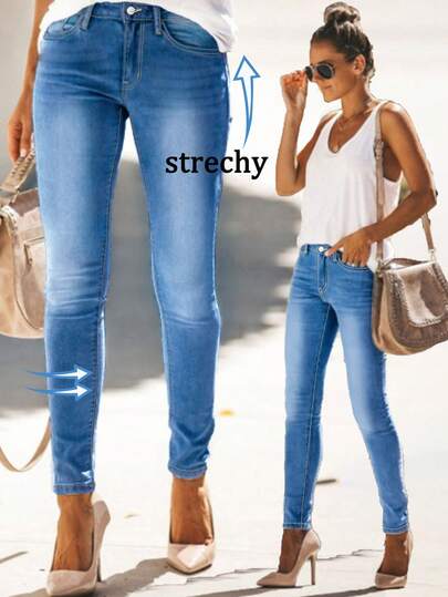 Women's Comfortable Stretchy Skinny Jeans, Distressed Minimalist Casual Pants, Versatile For Commuting All Year Round