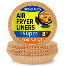 Air Fryer Paper Liners Disposable: 150PCS Non-Stick Air Fryer Parchment Paper, Baking Liner For Baking Roasting Microwave (8IN-Round) - Brown - View 2