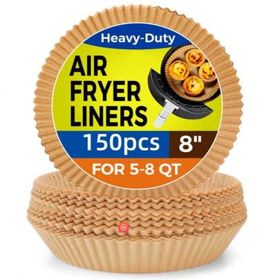 Air Fryer Paper Liners Disposable: 150PCS Non-Stick Air Fryer Parchment Paper, Baking Liner For Baking Roasting Microwave (8IN-Round)