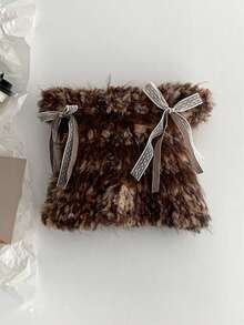 可爱蝴蝶结发箍毛绒猫耳针织帽，保暖又时尚的秋冬女士耳罩帽，时尚蓬松蝴蝶结毛球翻边针织帽 - 彩色 - 查看 9