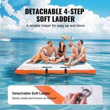 Inflatable Floating Dock, 8 X 5FT Inflatable Dock Platform, Non-Slip Water Floating Dock Mat With Portable Carrying Bag & Detachable Ladder, Floating Platform Island Raft For Pool Beach Ocean - 白+橘色 - 查看 5