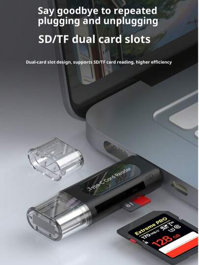 5-In-1 Portable Type-C Card Reader, OTG Adapter, Supports SD And Micro SD Cards, USB-C To USB 2.0 Converter, For File Transfer Between Camera, Phone And Computer