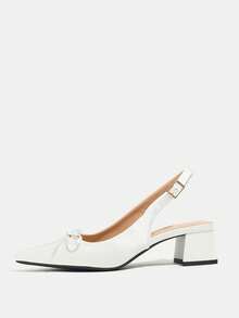 Giày cao gót hở mũi, mũi kín, hở gót, có nơ trang trí cho nữ, giày cao gót đế thô thoải mái, phù hợp cho trang phục hàng ngày, tiệc tùng, đám cưới, những dịp trang trọng, thích hợp cho mùa thu/đông, màu trắng - trắng - Xem 7