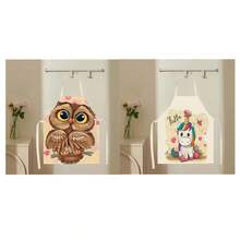1pc Owl And Unicorn Pattern Apron, Creative, Fun And Fashionable Printed Home Cleaning Apron, Oil-Resistant And Easy-To-Clean Kitchen Cooking Apron, Creative Home Apron - Multicolor - View 11