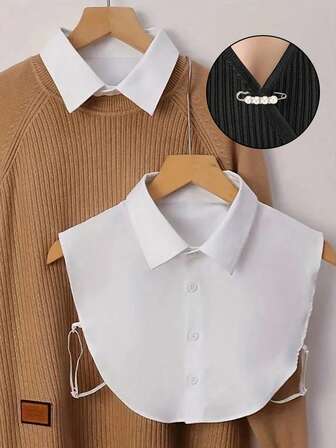 Avtagbar krage för kvinnor – Elegant fuskskjortkrage med pärlbrosch, Klassisk avtagbar bluskrage, fuskkrage i flera lager för klänningar, tröjor och toppar | Med dekorativ krage med knappar och justerbara remmar | För kontorsdamer, studenter, tonårsflickor och vardagskläder, perfekt för formella, vardagliga och arbetskläder | Perfekt present till modeälskare, flickvänner och kollegor på helgdagar