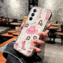 Funda de Teléfono de Botas y Sombrero de Vaquero Rosa para Oppo A3/A3 Pro/Opponetwork, Compatible con: Reno 5/8T, 10 y 11Pro (12F), 76S-A, 76-S&A, 76-X-A58 - Funda Protectora Creativa de Moda Transparente a Prueba de Golpes de TPU Suave - Colores mixtos - Ver 9