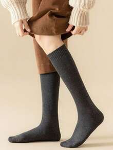 1/4 Pair Women Thermal Lined Calf Socks, Fleece Socks For Home & Sleep, Thick Japanese Style Merino Wool Long Socks For Winter