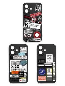 Funda de teléfono con gráfico de letra de eslogan negro, funda de teléfono con collage abstracto, avión, rayas y etiqueta gráfica negra, funda de teléfono con patrón de retazos vintage, funda de teléfono con protección de lente negra. Compatible con iPhone y Galaxy, funda de teléfono, funda compatible con iPhone 17 Pro Max, fundas, funda compatible con iPhone 13, funda compatible con iPhone 15, regalo de fiesta, versión internacional, no la versión nacional - Multicolor - Ver 19