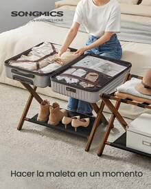 SONGMICS - Portaequipajes de bambú para habitación de invitados, soporte plegable para maletas, para hotel, recámara, resistente, soporta hasta 125 libras, color beige natural - Amarillo - Ver 2