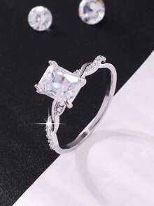 1pc Elegant Classic Sparkling Princess Cut Cubic Zirconia Engagement, Perfect Ideal For Proposal, Wedding, Marriage Ring, Valentine's Day And Anniversary Gift For Women