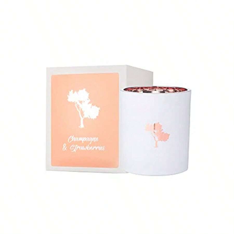 Champagne And Strawberries Luxe Natural Soy Candle White And Rose Gold Jar - WhiteRoseGold - View 1
