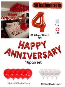 58件套周年纪念装饰气球套装，周年快乐横幅，32英寸红色数字气球，红色心形气球，情人节装饰气球，周年纪念、结婚、求婚派对、生日庆祝、新年室内装饰、房间装饰 - 彩色 - 查看 17
