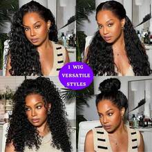 ZHENDEFA Jerry Curly 360°蕾丝前假发，真人发丝，升级版隐藏式绑带，360°高清透明蕾丝假发，带抽绳，预先拔毛，带婴儿发，女士款，自然黑 - SNatural - 查看 8