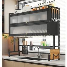 YUWUAR Heavy-Duty Steel Over The Sink Dish Drying Rack - 3-Tier Large Kitchen Storage Shelf With Cover, Space-Saving Dishwasher-Free Organizer, Utensil Holder & Dishwasher-Like Rack (Fits Pots/Pans/Plates), Faucet Height Limit 18.9", 33.5 InchHome Decor, Party Storage, Christmas Storage, New Year Storage - màu đen - Xem 8