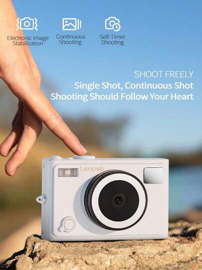 Lenovo Cámara profesional C55: 64MP de claridad incluso en modo nocturno | Cámaras duales 4K | Zoom 18X | Batería de 120 min | Diseño portátil, perfecto para viajar, color blanco