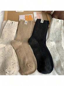 4 Pairs Women Solid Color Mid-Calf Socks, Casual Breathable Fashion Socks, Women Short Socks & Pantyhose, Rabbit Design Socks, Suitable For Easter Gifts - Nhiều màu - Xem 5