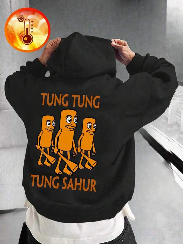 1pc Tween Boy Casual Shan Hai Jing Graphic Pullover Hoodie Sweatshirt, Thermal Lined, Autumn/Winter