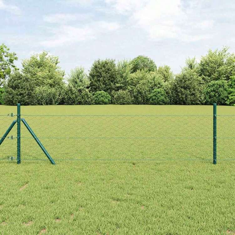 vidaXL 1,4 X 10 M Grün Beschichteter Stahl Zaun Mit Pfosten - 灰色 - 查看 1