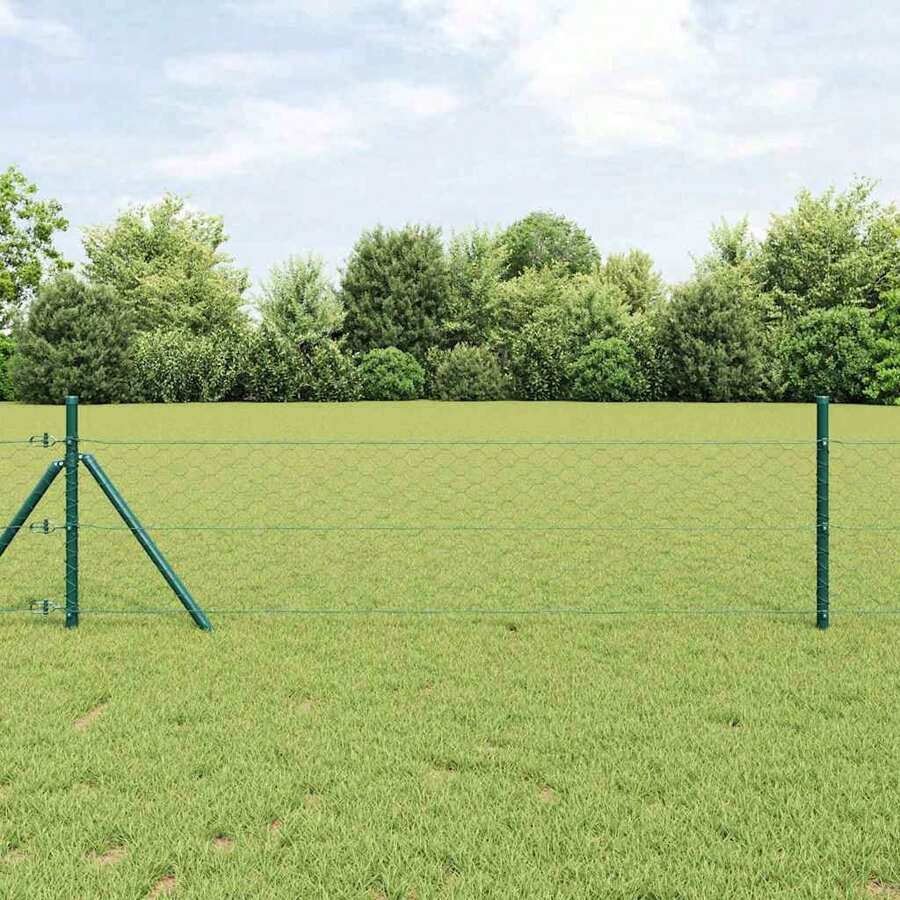vidaXL 1,4 X 10 M Grün Beschichteter Stahl Zaun Mit Pfosten - Grigio - Visualizzare 1