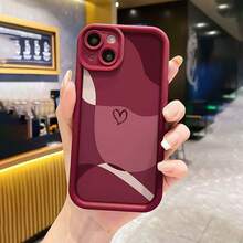 Funda de teléfono a la moda, diseño de bloque de color bambú alto burdeos con patrón de corazón, funda de teléfono para chicas y mujeres, TPU suave, a prueba de golpes, más protectora y femenina. - 1 pieza - Ver 2