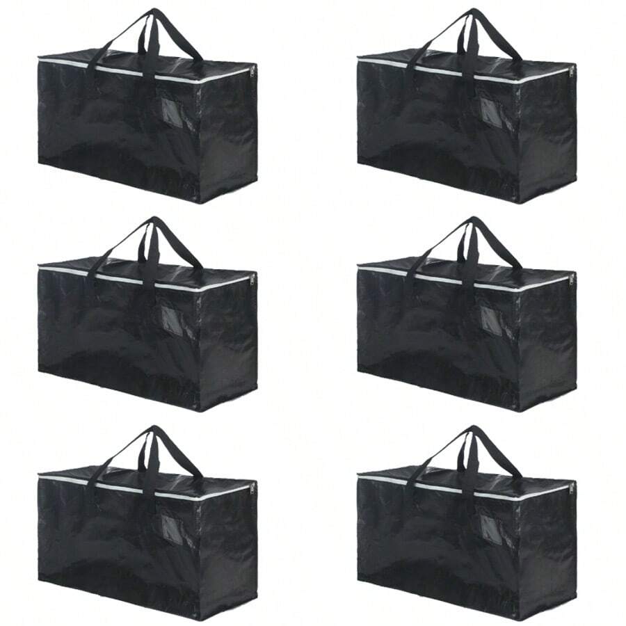 6 Pack Heavy Duty Moving Bags, Extra Large Storage Bags With Double Zippers & Handles, Waterproof Totes For Moving Supplies & Space Saving Packaging. - 黑色 - 查看 1
