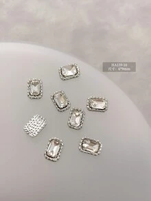 5Pcs/30Pcs/50Pcs Mixed Size Luxury Nail Rhinestone Decorations, New Sparkling Alloy Stacked Rhinestone, Crystal Oblique Heart & Square Nail Charms, Diy Nail Supplies Nails Nail Gems