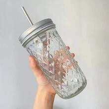 1PC,Large-Capacity Heat-Resistant Clear Glass Cup With Lid And Straw Boba Milk Tea Glasses Coffee Mug Juice Cold Drink Cup