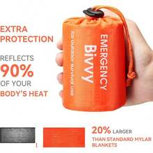 1-2个便携式包装袋，应急求生睡袋包装袋 - 加厚防潮保暖毯包装睡袋，适用于露营、徒步旅行和户外探险 - 亮橙色高可见度，耐用面料（注意：不含睡垫，仅包装袋）