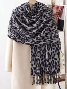 1 pezzo Sciarpa da donna, nuova sciarpa jacquard con stampa leopardata reversibile, calda e confortevole per collo, adatta per abiti in autunno/inverno - Multicolore - Visualizzare 14