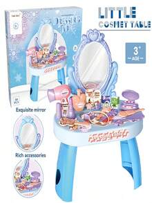 3-6岁女孩趣味梳妆台化妆桌过家家玩具套装，含化妆镜和梳子，互动亲子玩具，圣诞节/生日礼物（配件颜色随机）