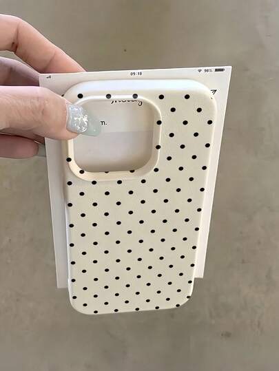 1pc Black Polka Dot Pattern Matte White Litchi Texture Shockproof TPU Phone Case Suitable For IPhone11 12 13 14 15 16 17 Pro Max, A55/54/53/52/51, S25/24/23/22/21 Series