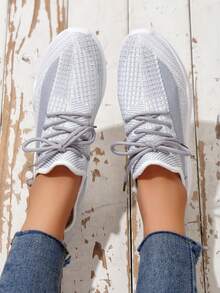 Women's White Sneakers, Casual Thick Sole Shoes, Non-Slip Breathable Fabric Shoes For Students - Multicolor - View 3