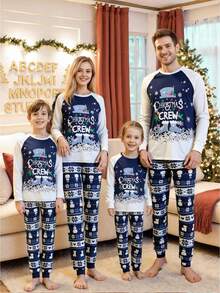 Family Christmas Pajamas Matching Sets Snowman Snowflakes Pattern Christmas Family Matching Outfits - 藍色 - 查看 1