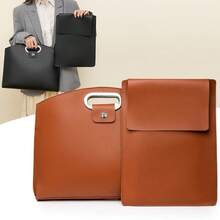 2PCS Laptop Bag For Women Handbag, Waterproof PU Leather 14-16In For Laptops And IPad Cases Macbooks Cases, Work Tote Bag Briefcase Laptop Purse - 焦糖色 - 查看 4