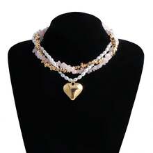 1pc Elegant 3-Layer Beaded Heart Necklace For Women, Suitable For Holidays, Birthdays, Dates, Parties, Vacations, Casual Wear - Love - View 8