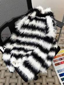 Men's Striped Loose Sweater-Gentle Style Furry Trim Comfortable Outerwear - 黑色 - 查看 4